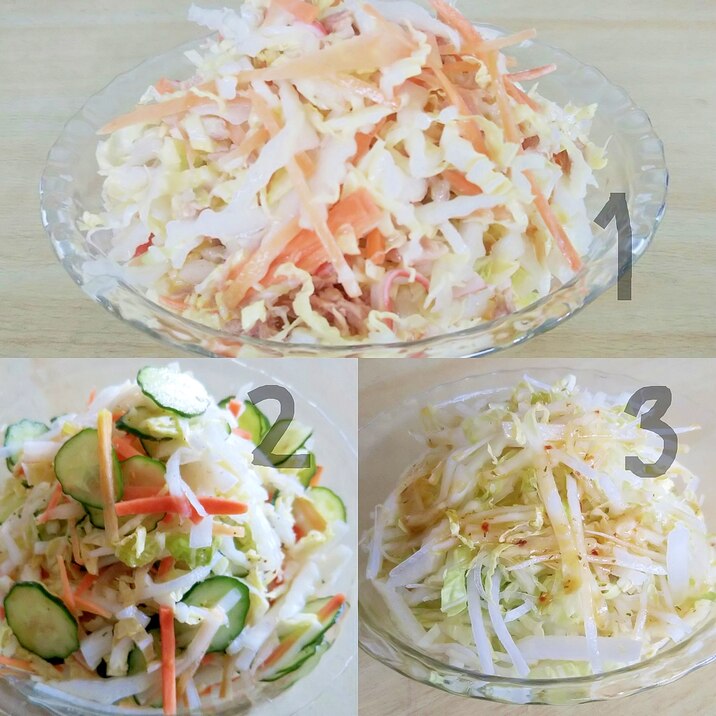 白菜使い切り。白菜おつまみサラダ3種